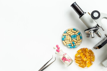 Medical drags quality research with microscope in microbialogical labaratory