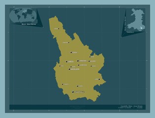 Caerphilly, Wales - Great Britain. Solid. Labelled points of cities