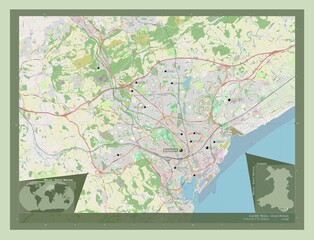 Cardiff, Wales - Great Britain. OSM. Labelled points of cities