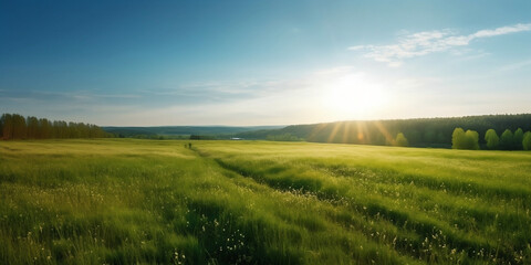 Beautiful Sunset on terraced rice field in harvest season generated by AI