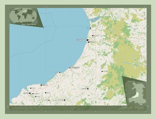 Ceredigion, Wales - Great Britain. OSM. Labelled points of cities