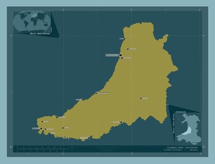 Ceredigion, Wales - Great Britain. Solid. Labelled points of cities