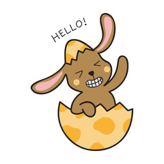 Cute and Funny Bunny Rabbit With Easter Egg. Bunny Easter Illustration.