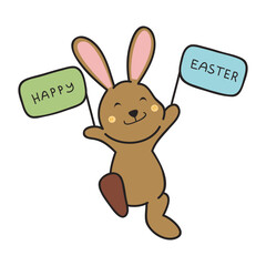 Cute and Funny Bunny Rabbit With Easter Egg. Bunny Easter Illustration.