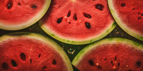 Watermelon on a counter in the supermarket. Banner created with ai generative tools