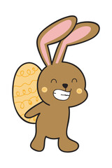 Cute and Funny Bunny Rabbit With Easter Egg. Bunny Easter Illustration.