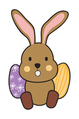 Cute and Funny Bunny Rabbit With Easter Egg. Bunny Easter Illustration.