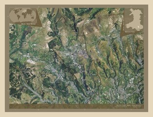 Merthyr Tydfil, Wales - Great Britain. High-res satellite. Labelled points of cities