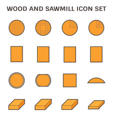 Wood and sawmill vector icon i.e. plank, board, lumber and girder. Include log, timber and square sawing, cutting process in mill, sawmill industy. Material from nature for woodworking, construction.