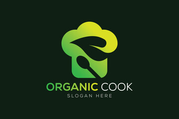Chef hat and leaf logo or vegetarian cooking logo design