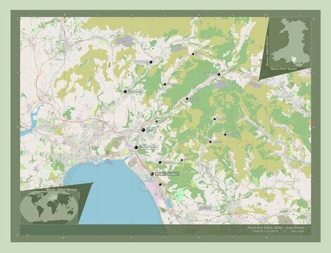 Neath Port Talbot, Wales - Great Britain. OSM. Labelled points of cities
