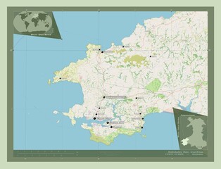 Pembrokeshire, Wales - Great Britain. OSM. Labelled points of cities