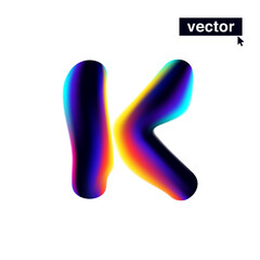 K letter logo with neon glitch. Multicolor gradient sign with double exposure and illusion effect. Glowing color shift vector icon.