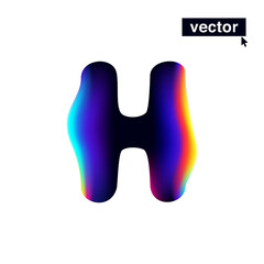 H letter logo with neon glitch. Multicolor gradient sign with double exposure and illusion effect. Glowing color shift vector icon.