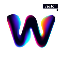W letter logo with neon glitch. Multicolor gradient sign with double exposure and illusion effect. Glowing color shift vector icon.