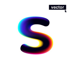S letter logo with neon glitch. Multicolor gradient sign with double exposure and illusion effect. Glowing color shift vector icon.