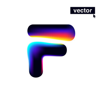 F letter logo with neon glitch. Multicolor gradient sign with double exposure and illusion effect. Glowing color shift vector icon.
