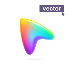 Arrow rainbow-colored logo. Plastic cartoon style. Vector 3D render style glossy colorful emblem.
