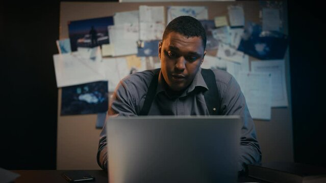 Police officer feeling exhausted from work, job burnout, crime investigation