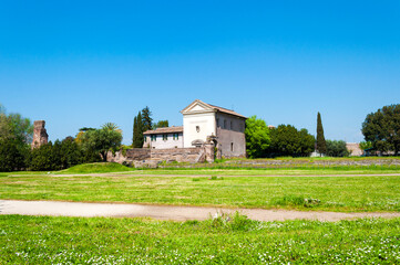 Fototapeta na wymiar Vigna Barberini, an ancient villa on the Palatine Hill and the beautiful green garden around it. Rome, Italy, Europe.