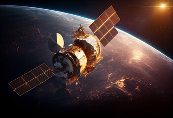 Obraz na płótnie Canvas Galileo satellite in earth orbit 3D image. Generative AI