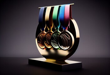 Five person medal stand with a transparent background. Generative AI