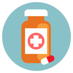 Pharmaceutical pill and medicine bottle. Pharmacy treatment, health pill, medication vitamin and tablet, vector illustration