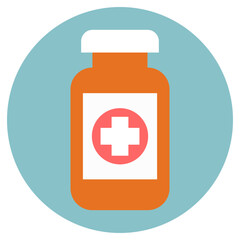 Pharmaceutical medicine bottle. Pharmacy treatment, health pill, medication vitamin and tablet, vector illustration