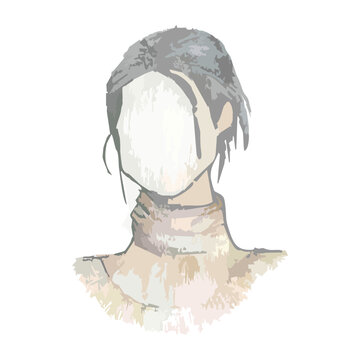 vector illustration of girl character. sketch with colored pencil.