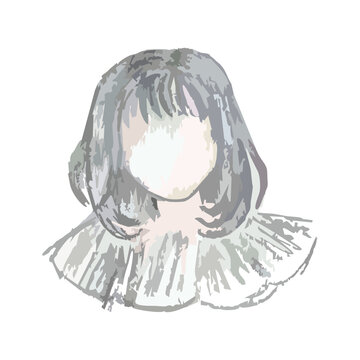 vector illustration of girl character. hair style illustration. sketch with colored pencil.