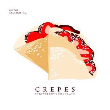 Vector Illustration of Food. Crepes Strawberry and Chocolate. Graphic, design, menu.