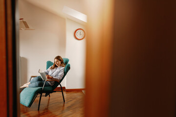 Woman read the interesting book in a weekend