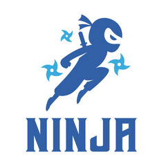 Modern vector flat design simple minimalist logo template of jumping ninja mascot character vector collection for brand, emblem, label, badge. Isolated on white background. © aldonat