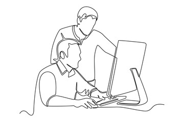 Continuous one line drawing evaluation of work with manager. Business activities concept. Single line draw design vector graphic illustration.