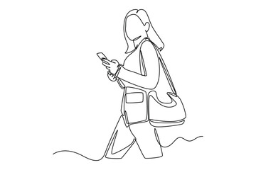 Continuous one line drawing businesswoman walking to office. Business activities concept. Single line draw design vector graphic illustration.