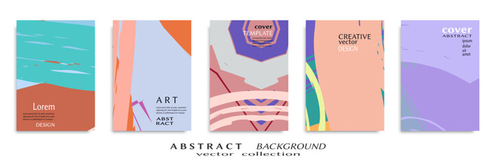 Obraz premium Abstract backgrouns set, grunge texture. Minimalistic art, brush strokes style. Design for card, brochure, banner idea, book cover, booklet print, flyer sheet a4. Collage page, web header template.