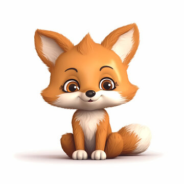 Baby Fox Cartoon Isolated White Background. Generative AI