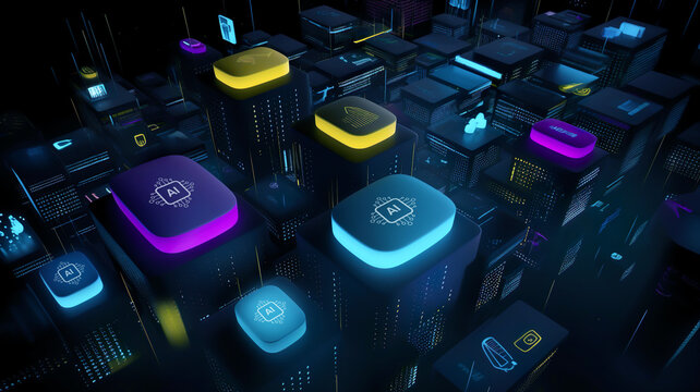 Selective focus.Blockchain technology and big data processing analysis concepts ,cyberspace and communication network.generative ai