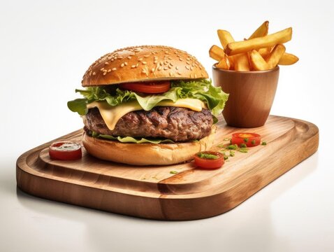 Close-up of Freshly Cooked Burger Served on a Round Bottom Left.