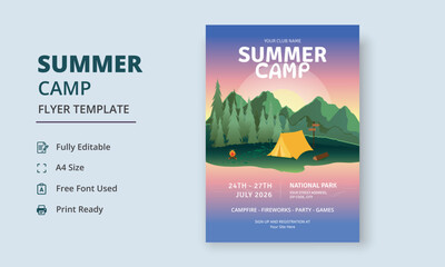 Summer Camp Flyer Template, Kids Summer Camp Flyer Template, Scouts Summer Camp Flyer Template