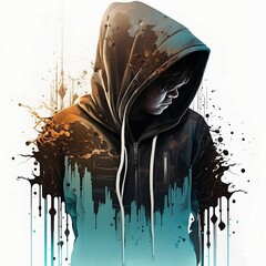 a watercolor drawing of a hacker boy