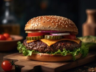 Freshly Made Beef Burger Close-Up Shot