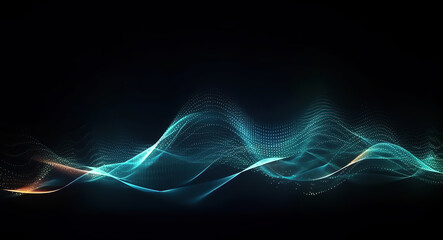 Abstract wave technology background, moving dots and lines,  flow of particles. Cyber connection concept illustration, 3D rendering, created with Generative AI
