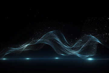 Abstract wave technology background, moving dots and lines,  flow of particles. Cyber connection concept illustration, 3D rendering, created with Generative AI