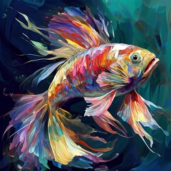 a painting of a colorful fish
