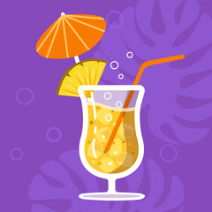 Colorful flat cocktail in a glass with lemon lime  orange. Vector design