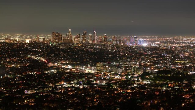 Los Angeles Downtown Night Time Lapse 100ｍｍ from Griffith Park California USA
