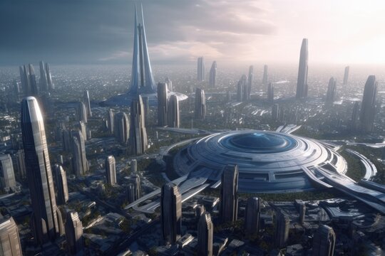空から俯瞰した近未来都市