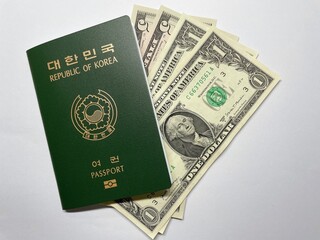 Korean Passport and Money Background