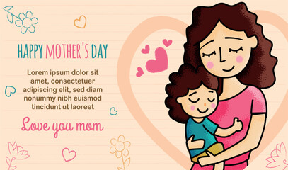 Mothers day banners template children with mom hug illustration